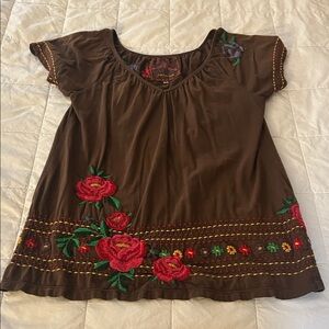 Johnny Was Floral Embroidered Top